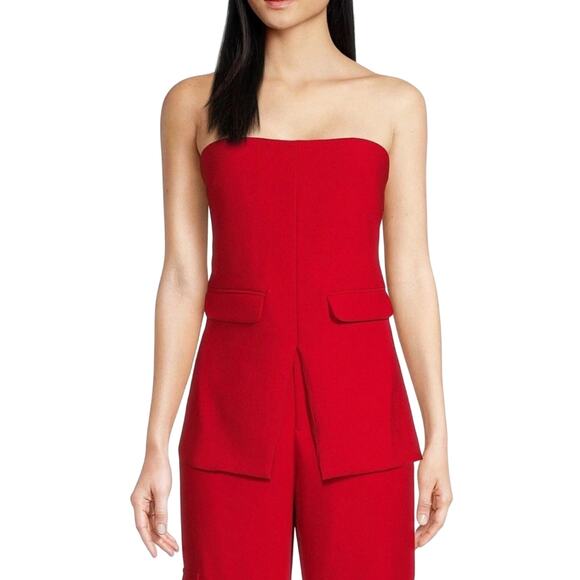 Le' AL.X Woven Crepe Straight Neck Sleeveless Cargo Suit Top in Ruby M - Picture 3 of 6
